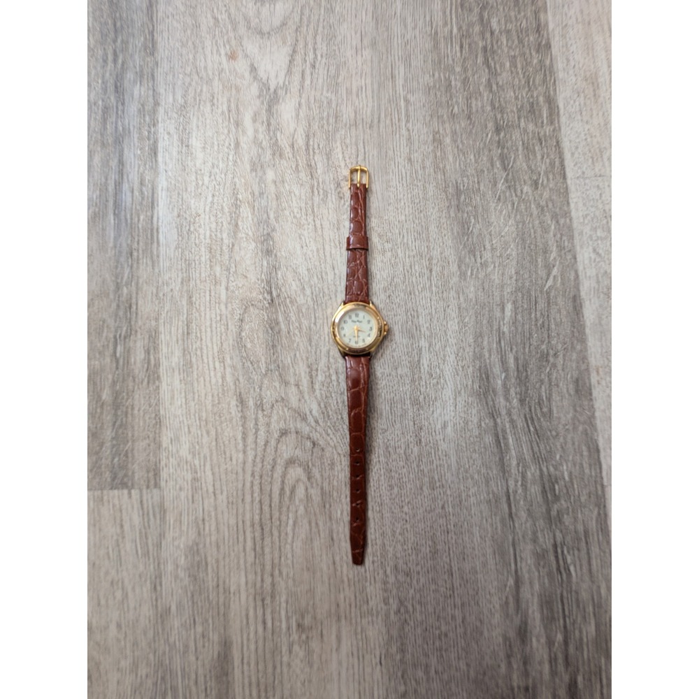 Pierre Nicol Womens Brown Faux Crocodile Leather Gold Tone Quartz Analog Watch